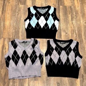 SHEIN Argyle Cropped Sweater Vest Bundle (3) | NWOT| Preppy Knit